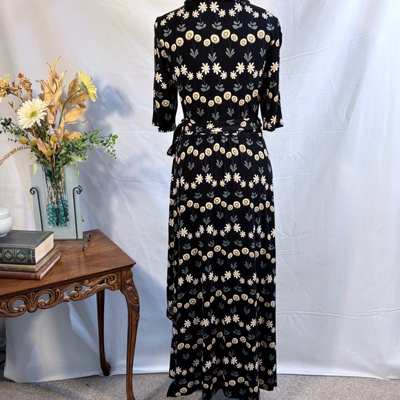 Boden Lavinia Jersey Floral Wrap Midi Dress Black Daisy Tie Waist Size 10💛 - Picture 5 of 10